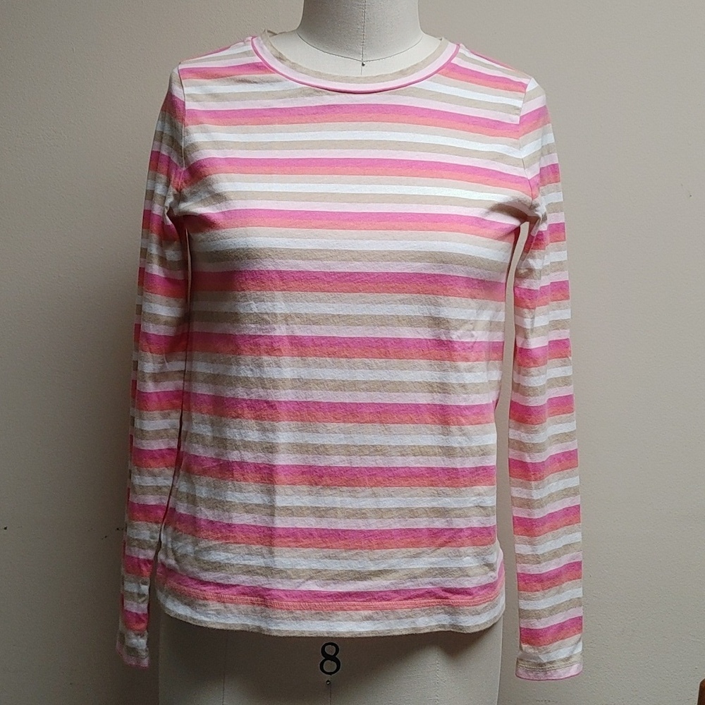 Loft Long Sleeve Striped Pink T-Shirt S